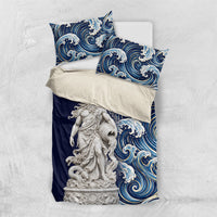 Oceanus Okeanos Greek Titan Sea God Bedding Set Classical Marble Statue Sculpted Ocean Waves Design