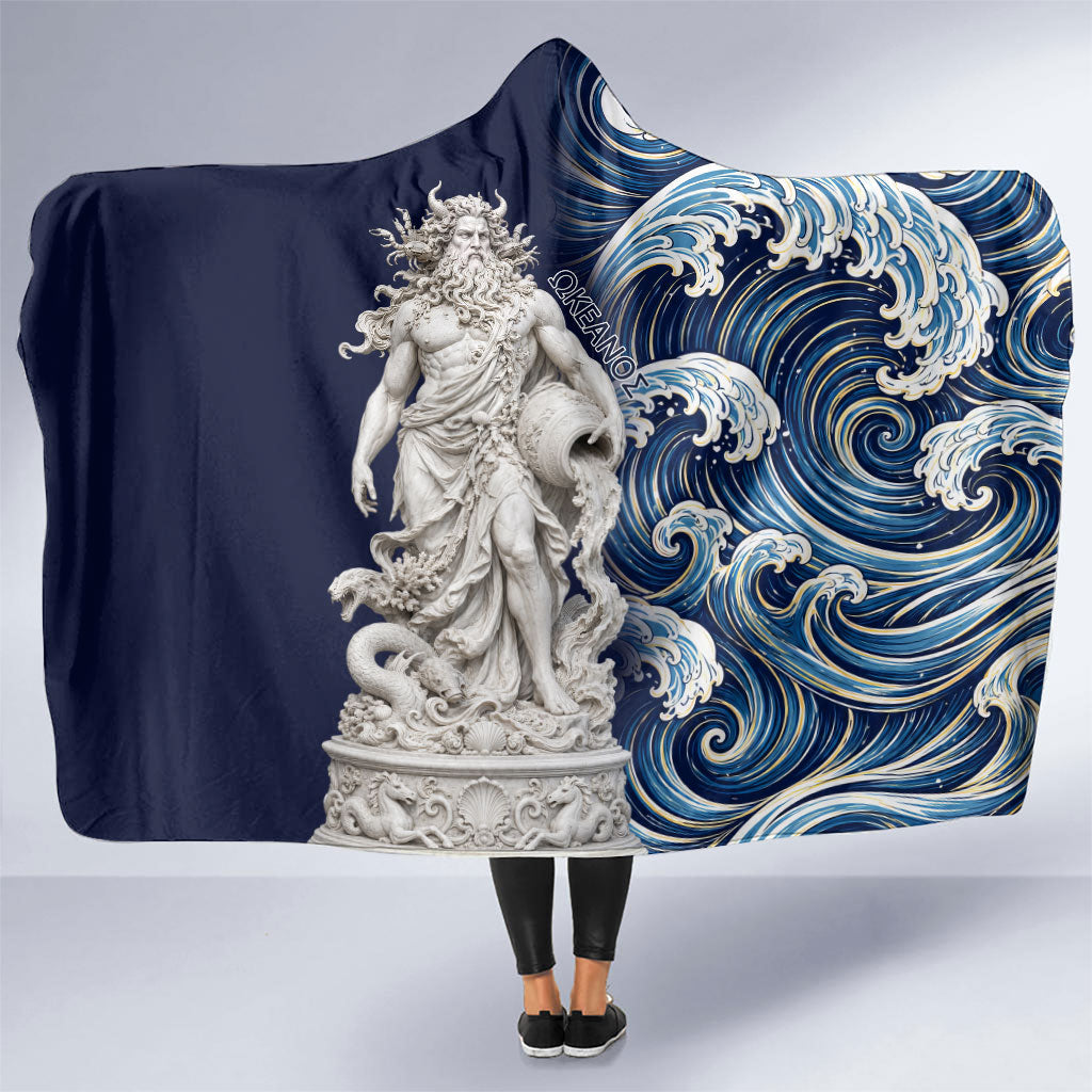 Oceanus Okeanos Greek Titan Sea God Hooded Blanket Classical Marble Statue Sculpted Ocean Waves Design
