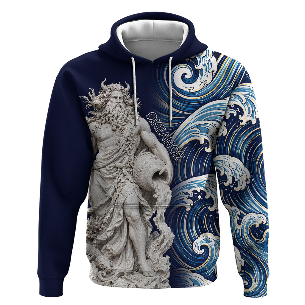 Oceanus Okeanos Greek Titan Sea God Hoodie Classical Marble Statue Sculpted Ocean Waves Design