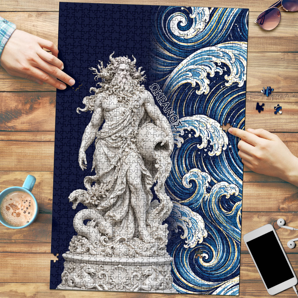 Oceanus Okeanos Greek Titan Sea God Puzzle Classical Marble Statue Sculpted Ocean Waves Design