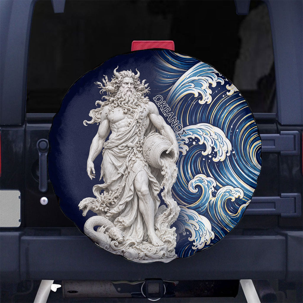 Oceanus Okeanos Greek Titan Sea God Spare Tire Cover Classical Marble Statue Sculpted Ocean Waves Design