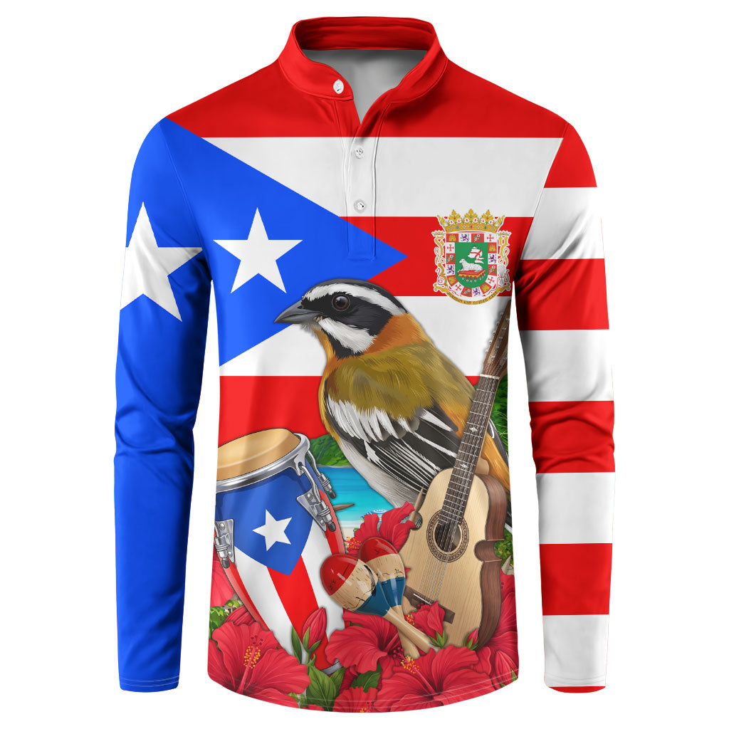 Puerto Rico Hispanic Heritage Month Button Sweatshirt Boricua Pride Tropical Beach Flag Art