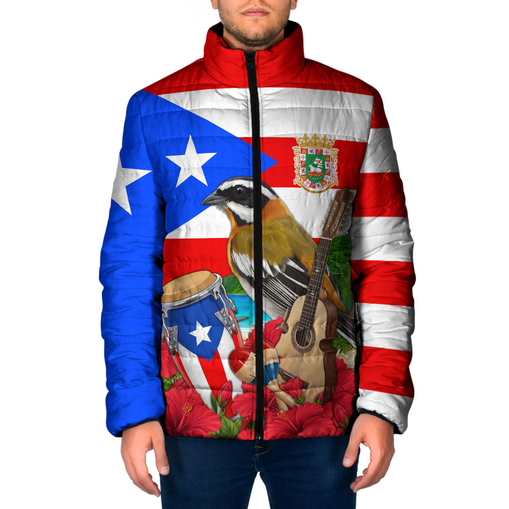 Puerto Rico Hispanic Heritage Month Padded Jacket Boricua Pride Tropical Beach Flag Art