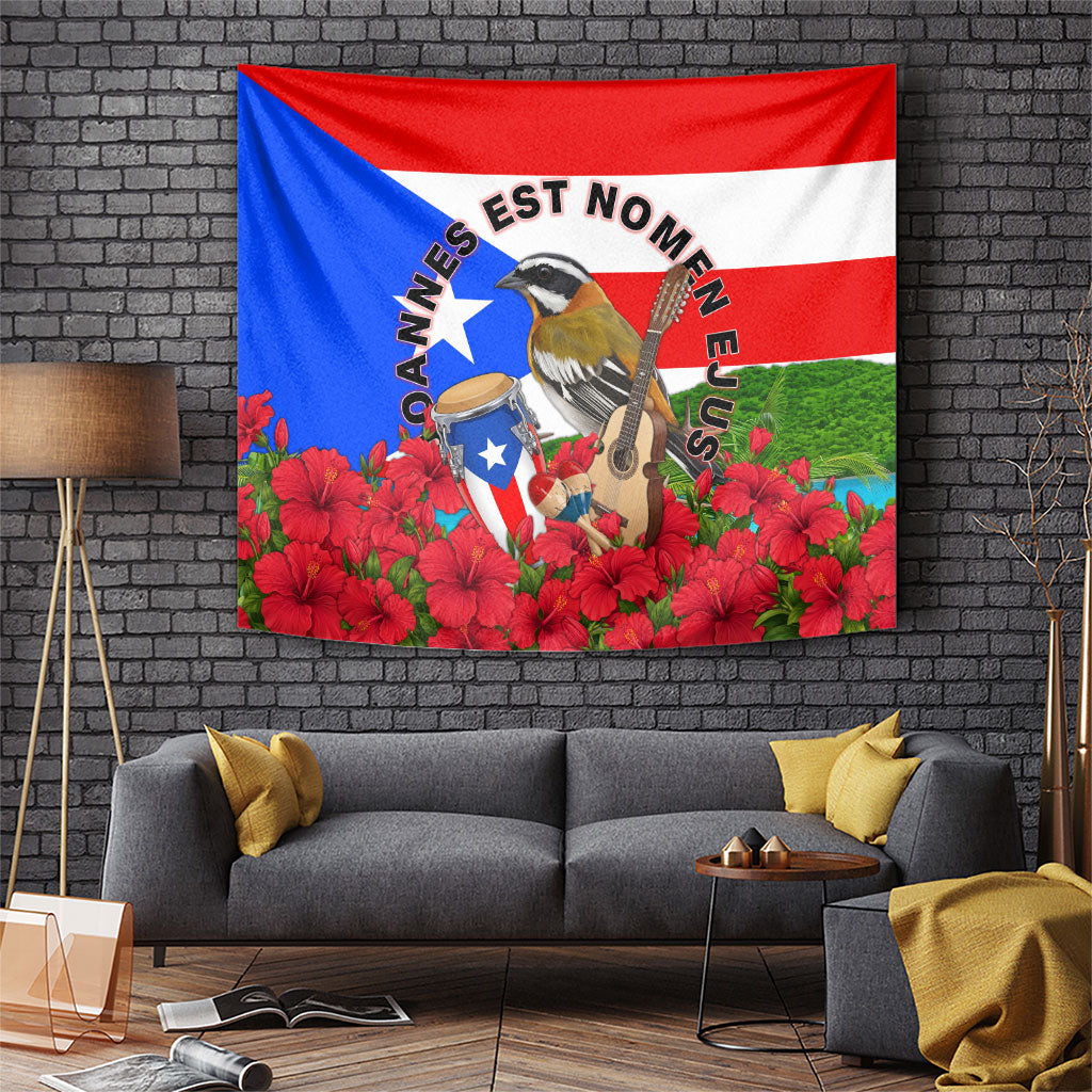 Puerto Rico Hispanic Heritage Month Tapestry Boricua Pride Tropical Beach Flag Art