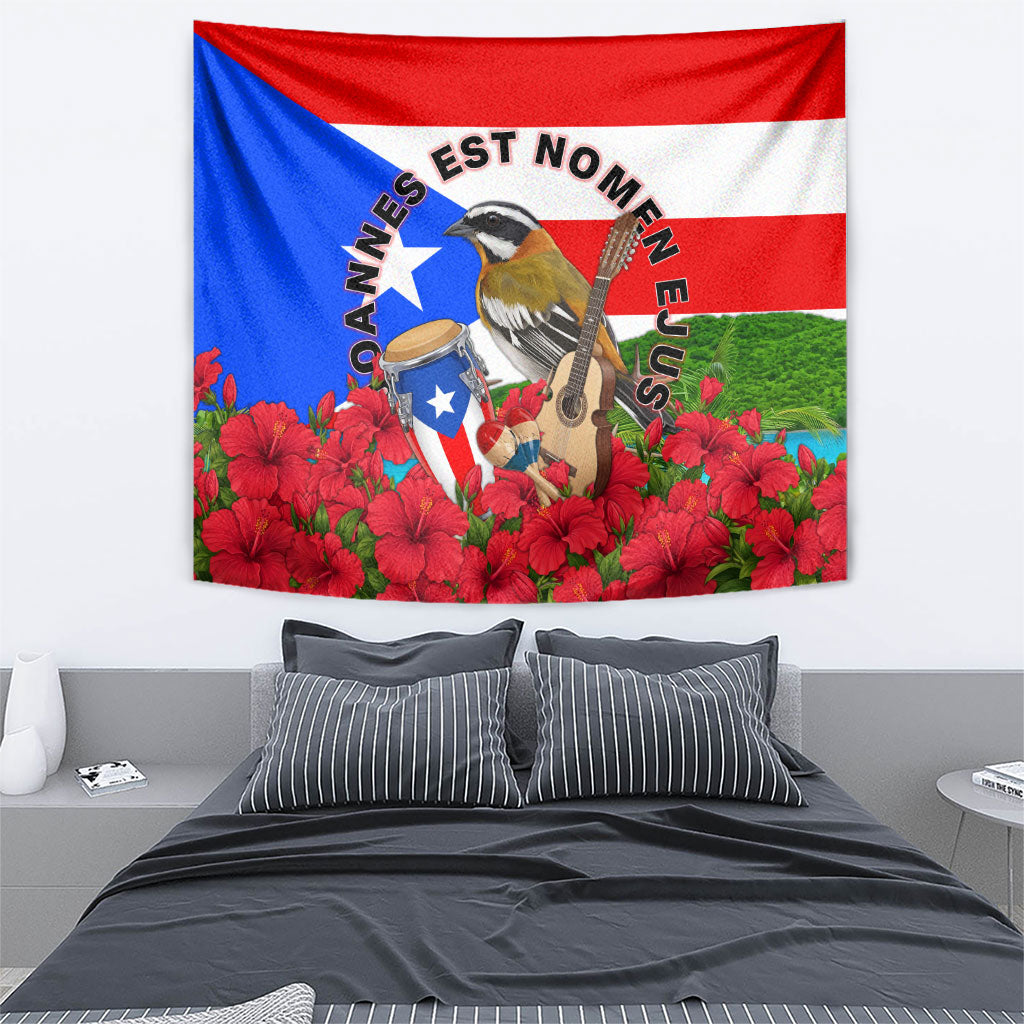 Puerto Rico Hispanic Heritage Month Tapestry Boricua Pride Tropical Beach Flag Art