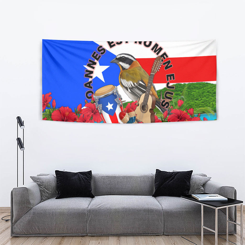 Puerto Rico Hispanic Heritage Month Tapestry Boricua Pride Tropical Beach Flag Art