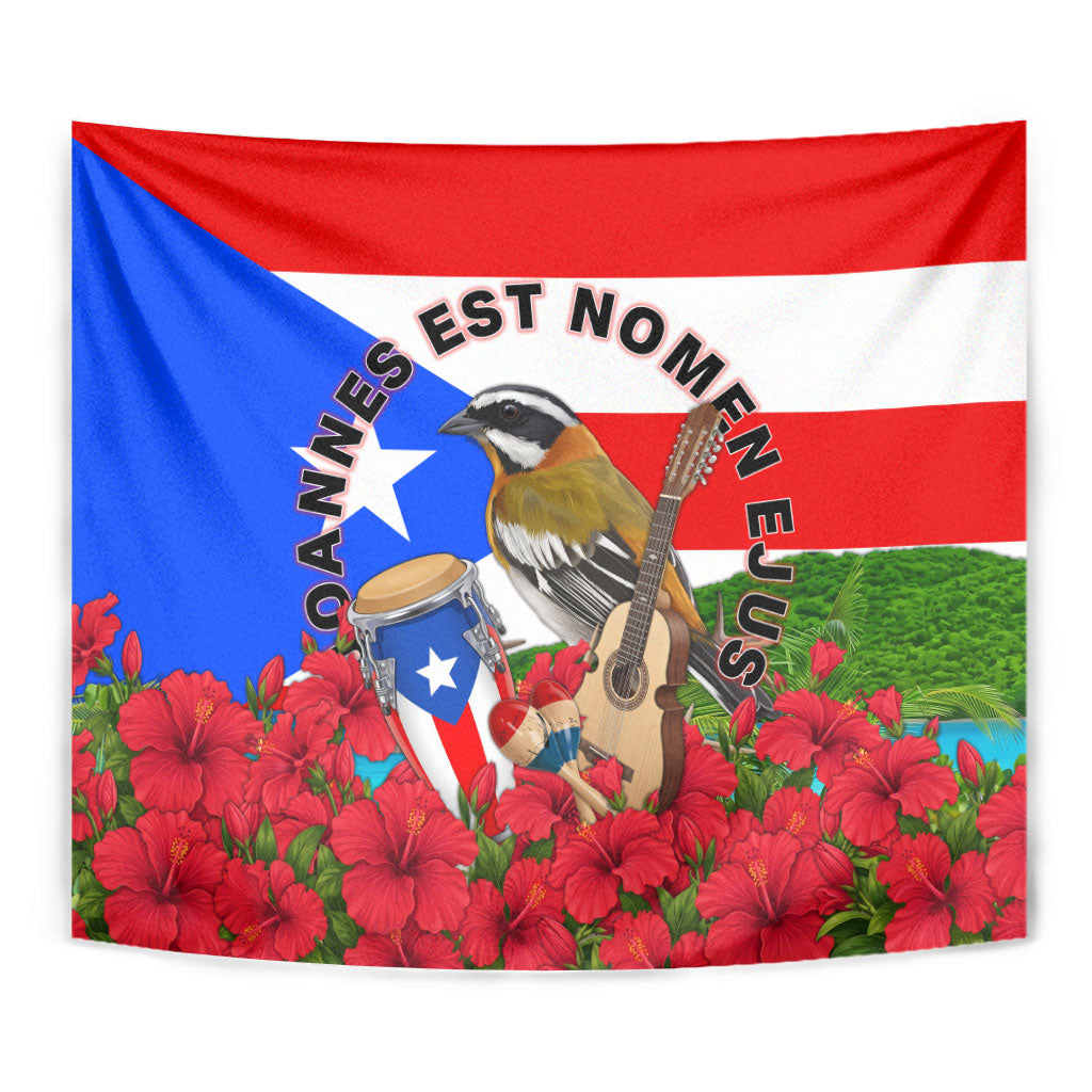 Puerto Rico Hispanic Heritage Month Tapestry Boricua Pride Tropical Beach Flag Art