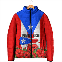 Puerto Rico Hispanic Heritage Padded Jacket Boricua Pride Flag Map And Statue Art