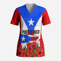 Puerto Rico Hispanic Heritage Scrub Top Boricua Pride Flag Map And Statue Art
