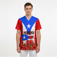 Puerto Rico Hispanic Heritage Scrub Top Boricua Pride Flag Map And Statue Art
