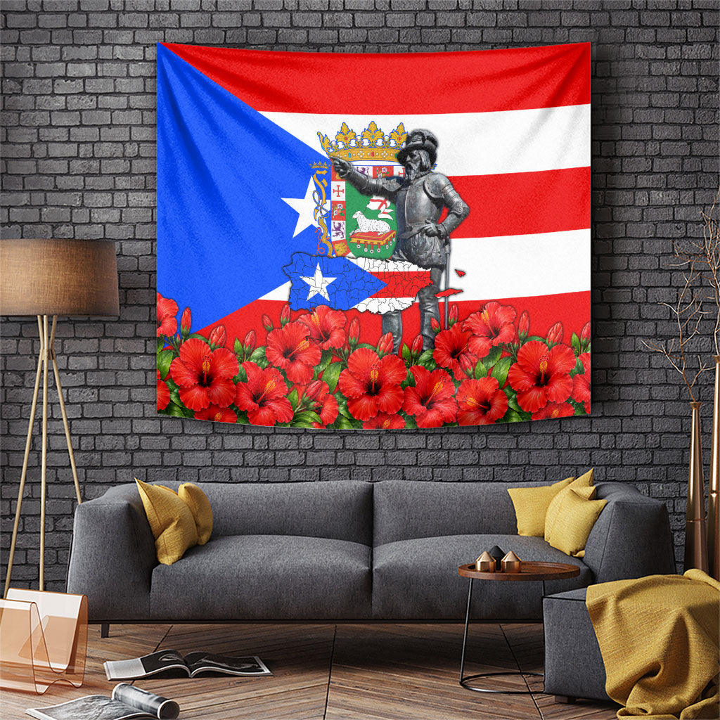 Puerto Rico Hispanic Heritage Tapestry Boricua Pride Flag Map And Statue Art