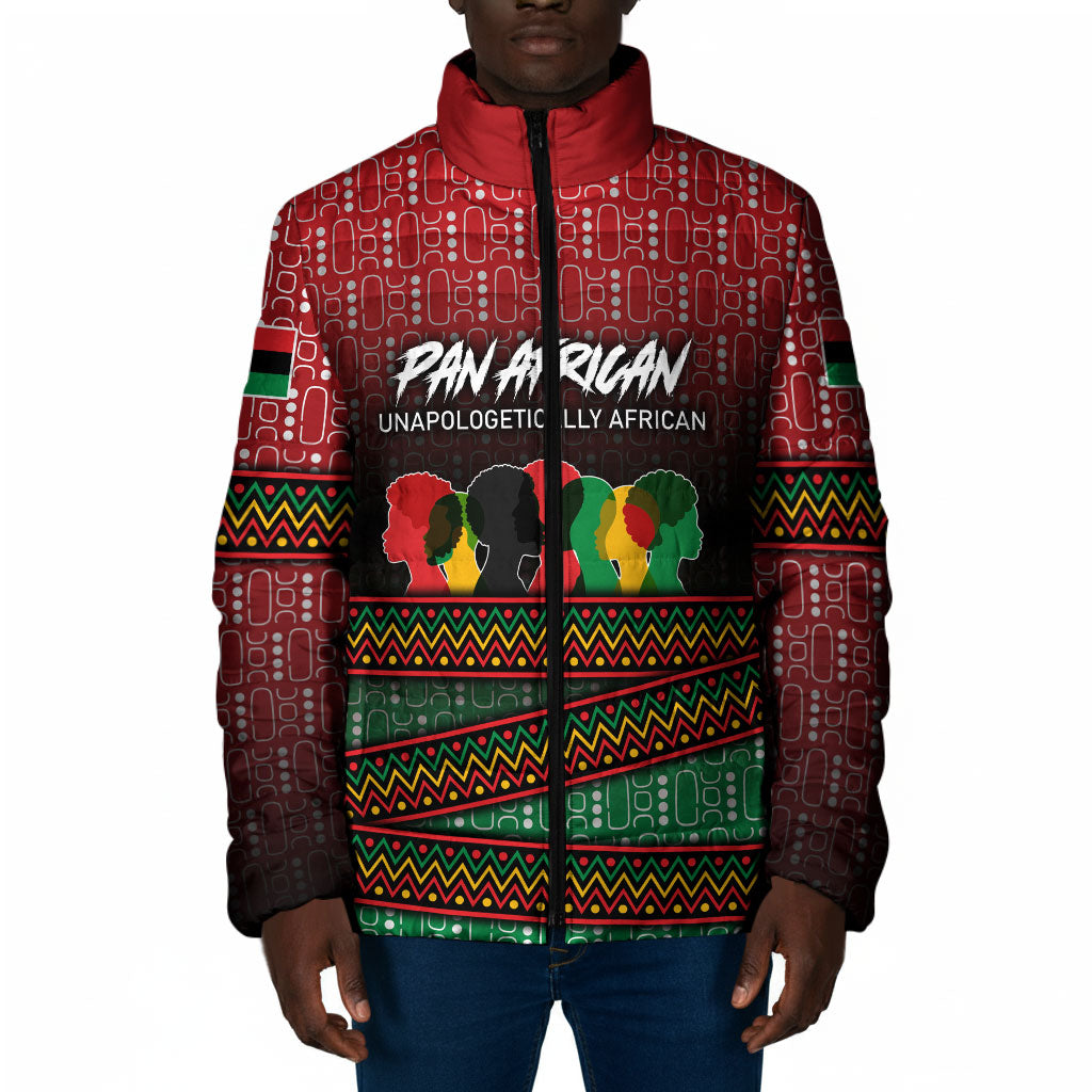 Unapologetically African Pan African Profile Padded Jacket Black Liberation Tribal Geometric Africa Map Raised Fist