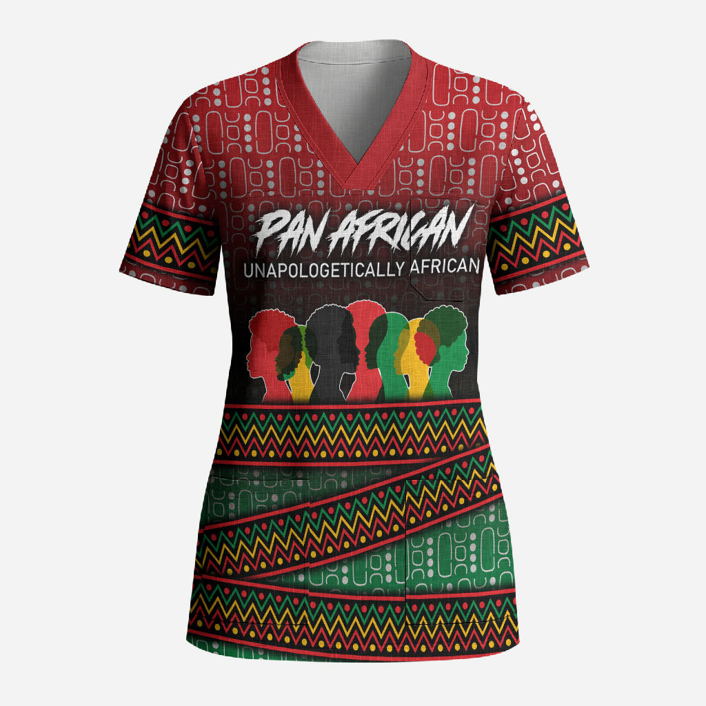 Unapologetically African Pan African Profile Scrub Top Black Liberation Tribal Geometric Africa Map Raised Fist