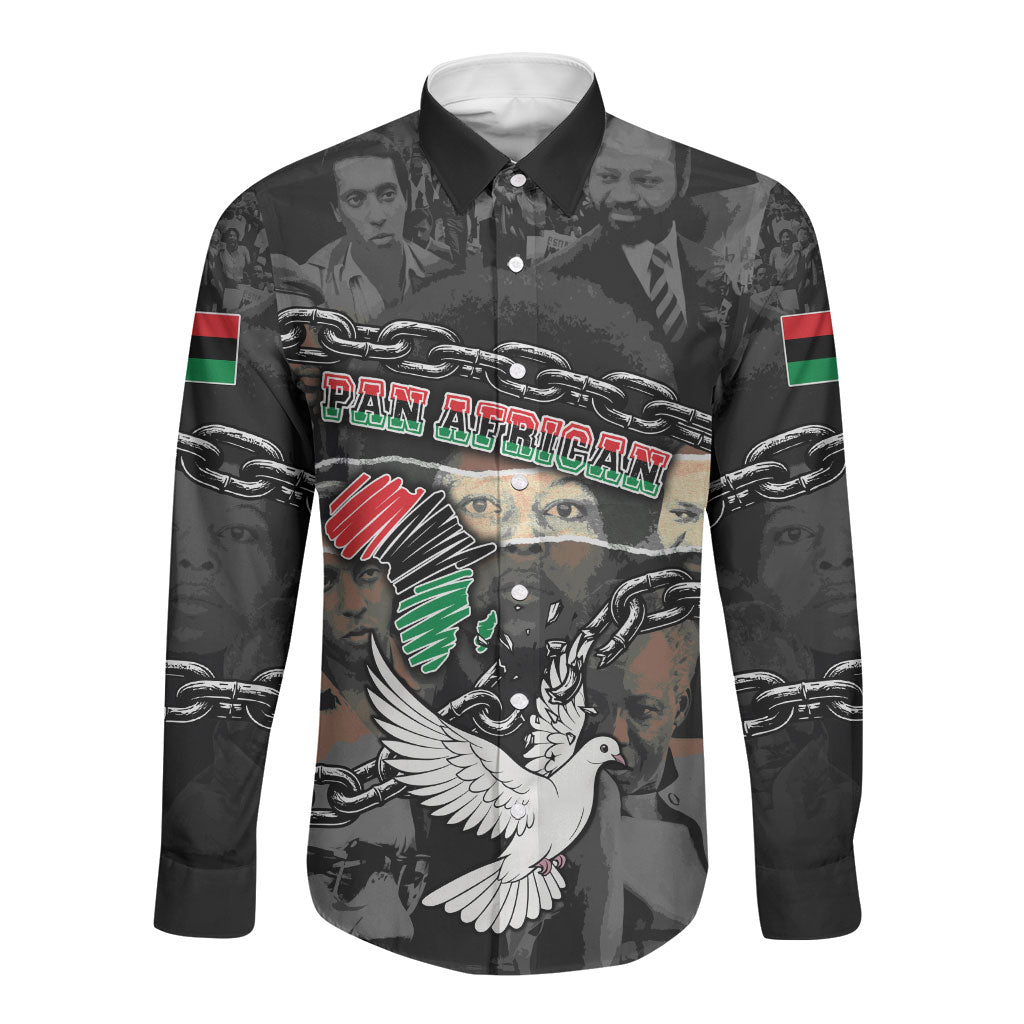 Unified Africa Pan African Raised Fist Peace Dove Chains Long Sleeve Button Shirt Vintage Freedom Flag Map Collage