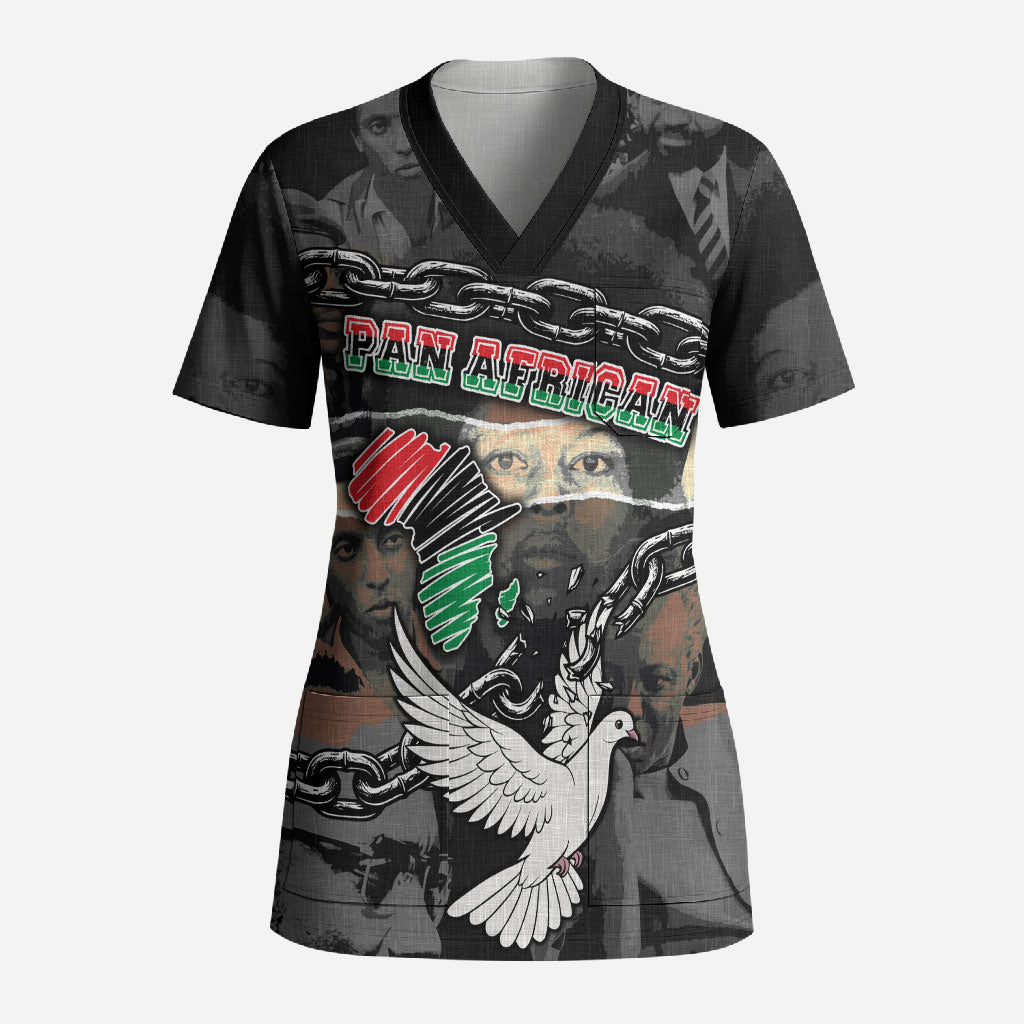 Unified Africa Pan African Raised Fist Peace Dove Chains Scrub Top Vintage Freedom Flag Map Collage