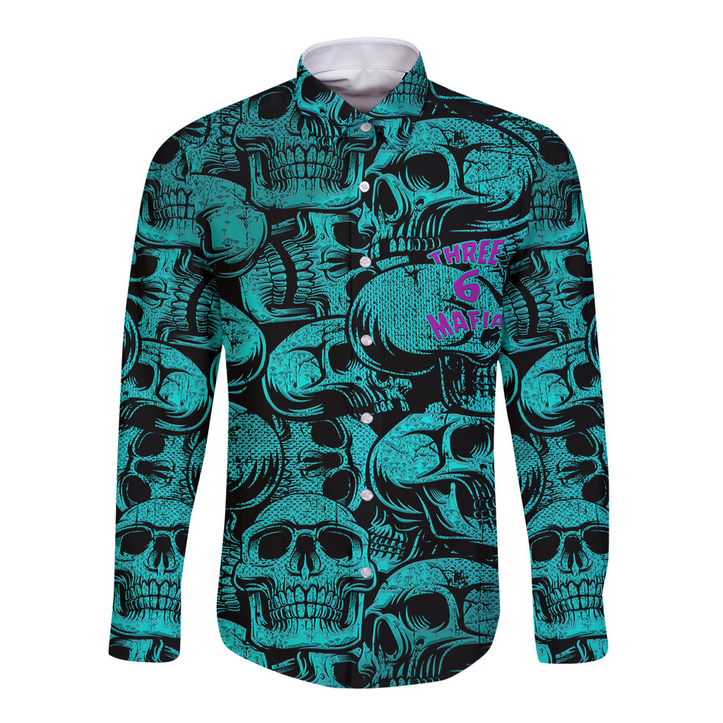 Three 6 Mafia Skull Long Sleeve Button Shirt Three 6 Mafia - Wonder Print Shop