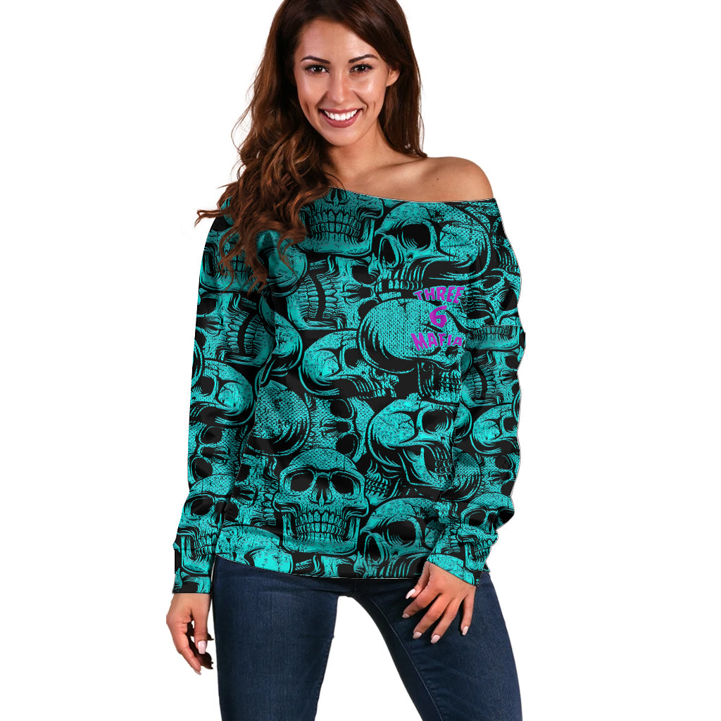 Three 6 Mafia Skull Off Shoulder Sweater Three 6 Mafia - Wonder Print Shop