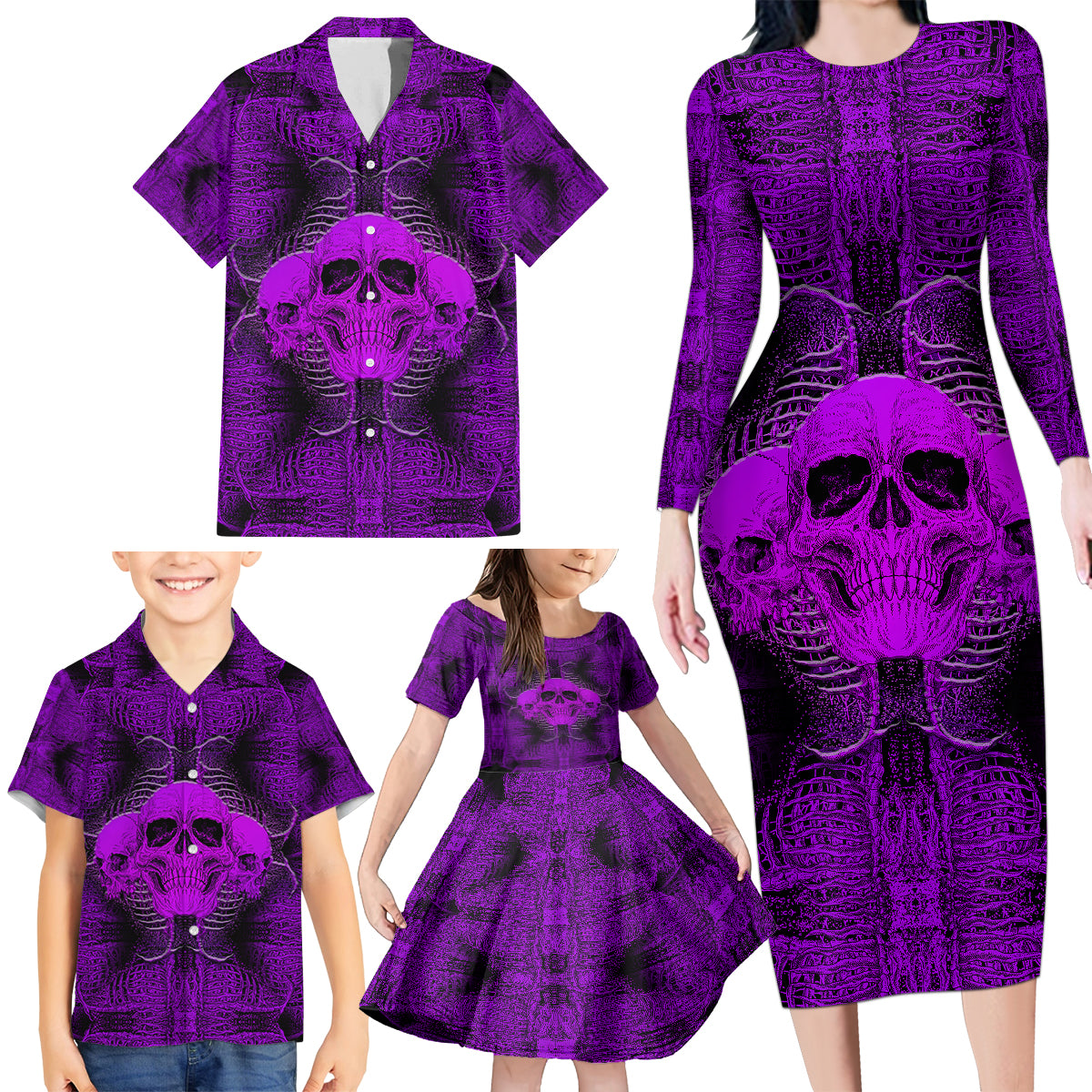 Skull Pattern Family Matching Long Sleeve Bodycon Dress and Hawaiian Shirt I Am Who I Am Your Approval Isn't Needed - Wonder Print Shop