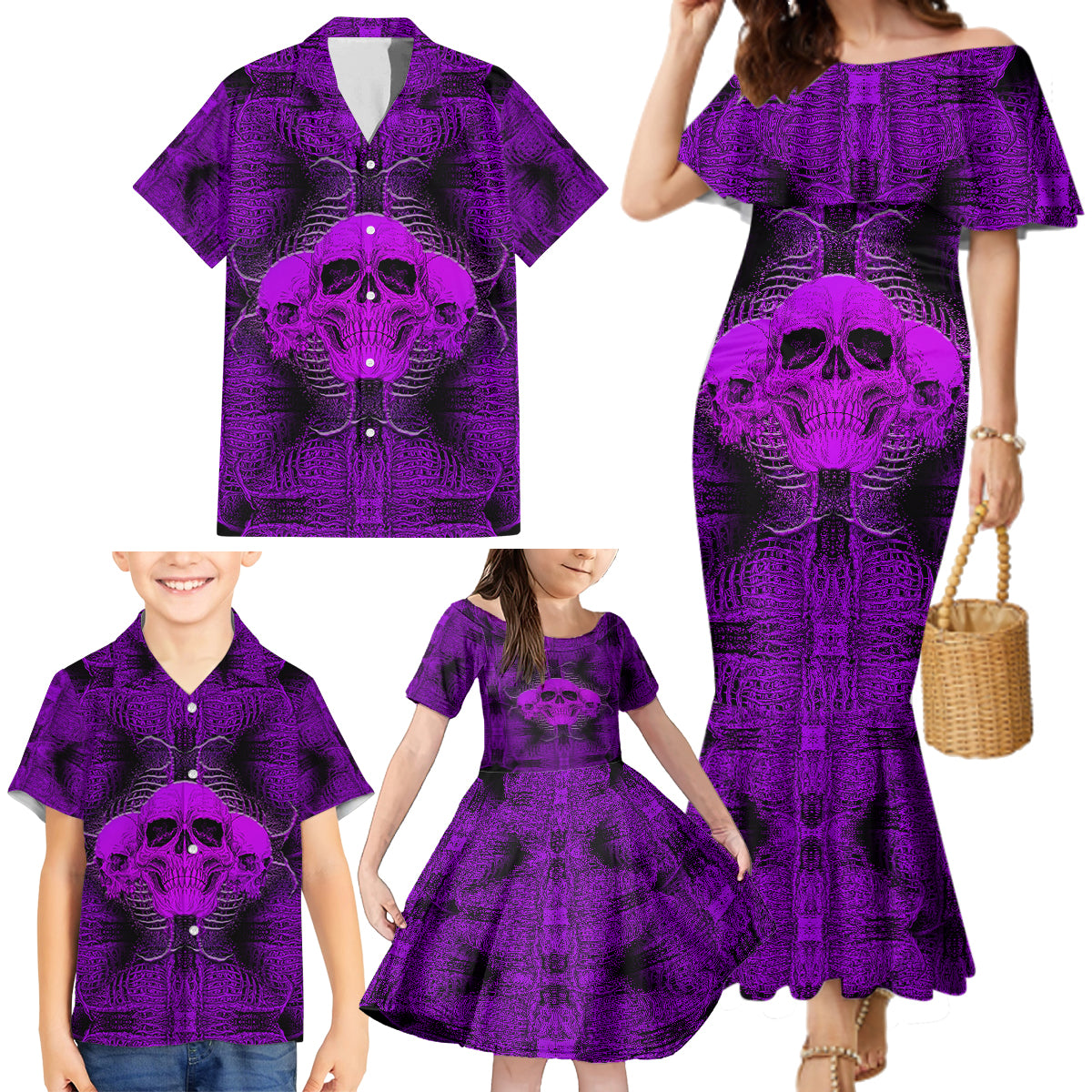 Skull Pattern Family Matching Mermaid Dress and Hawaiian Shirt I Am Who I Am Your Approval Isn't Needed - Wonder Print Shop