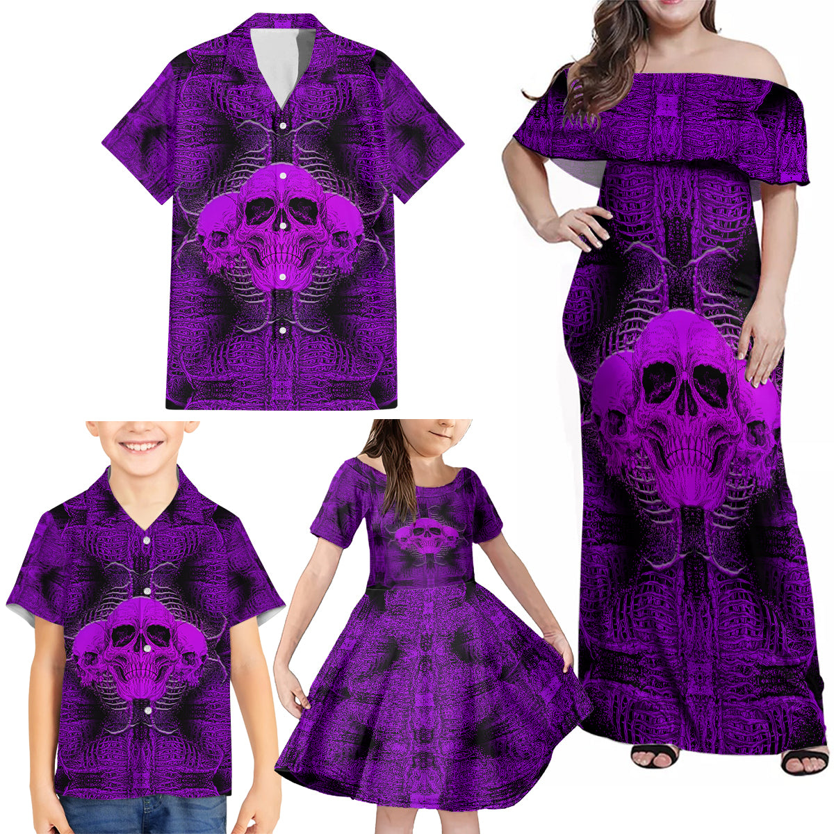 Skull Pattern Family Matching Off Shoulder Maxi Dress and Hawaiian Shirt I Am Who I Am Your Approval Isn't Needed - Wonder Print Shop