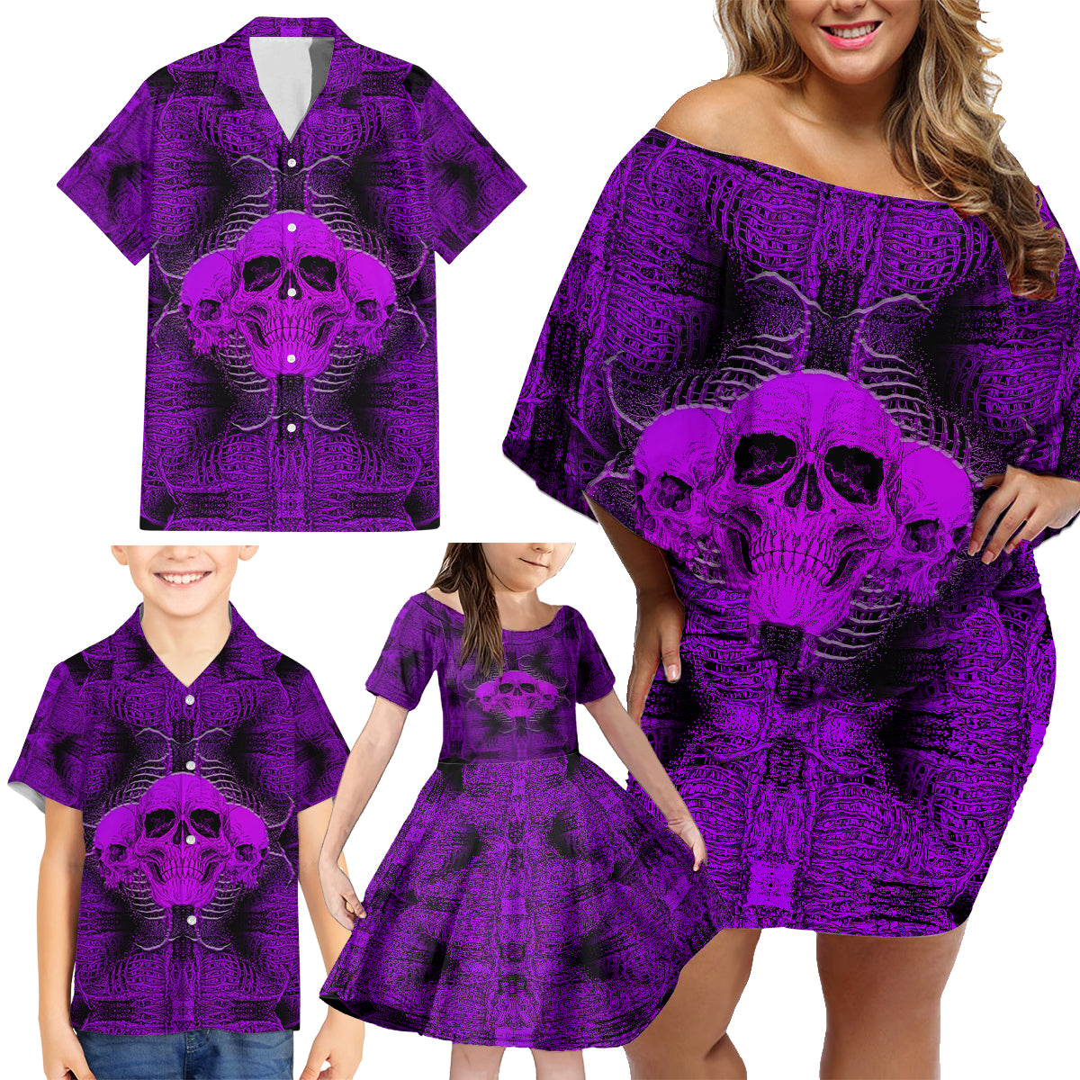 Skull Pattern Family Matching Off Shoulder Short Dress and Hawaiian Shirt I Am Who I Am Your Approval Isn't Needed - Wonder Print Shop