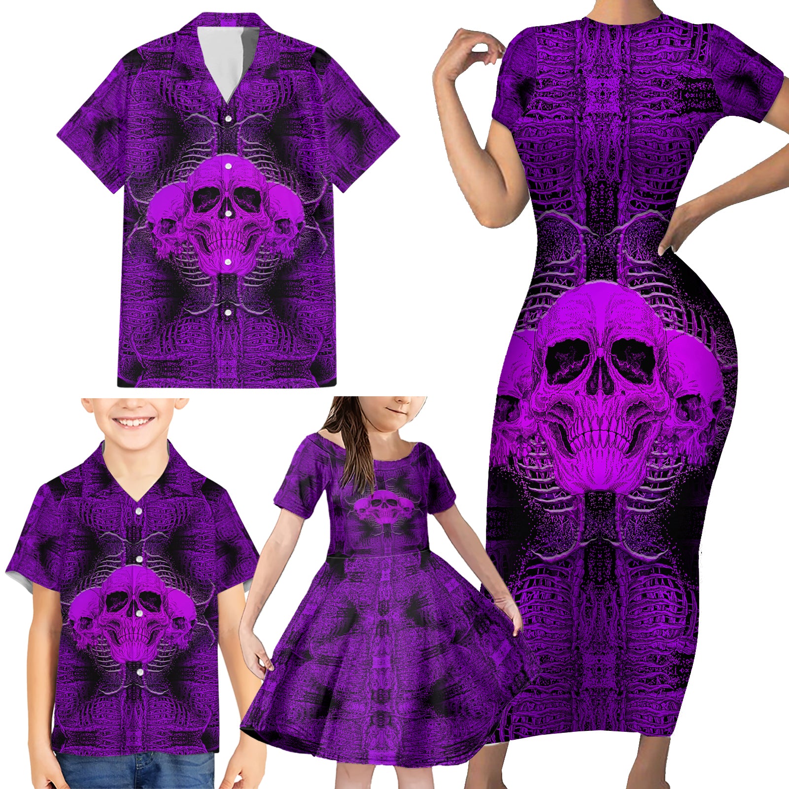 Skull Pattern Family Matching Short Sleeve Bodycon Dress and Hawaiian Shirt I Am Who I Am Your Approval Isn't Needed - Wonder Print Shop