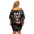 Skull Pattern Family Matching Off Shoulder Short Dress and Hawaiian Shirt Never Trust The Living - Wonder Print Shop