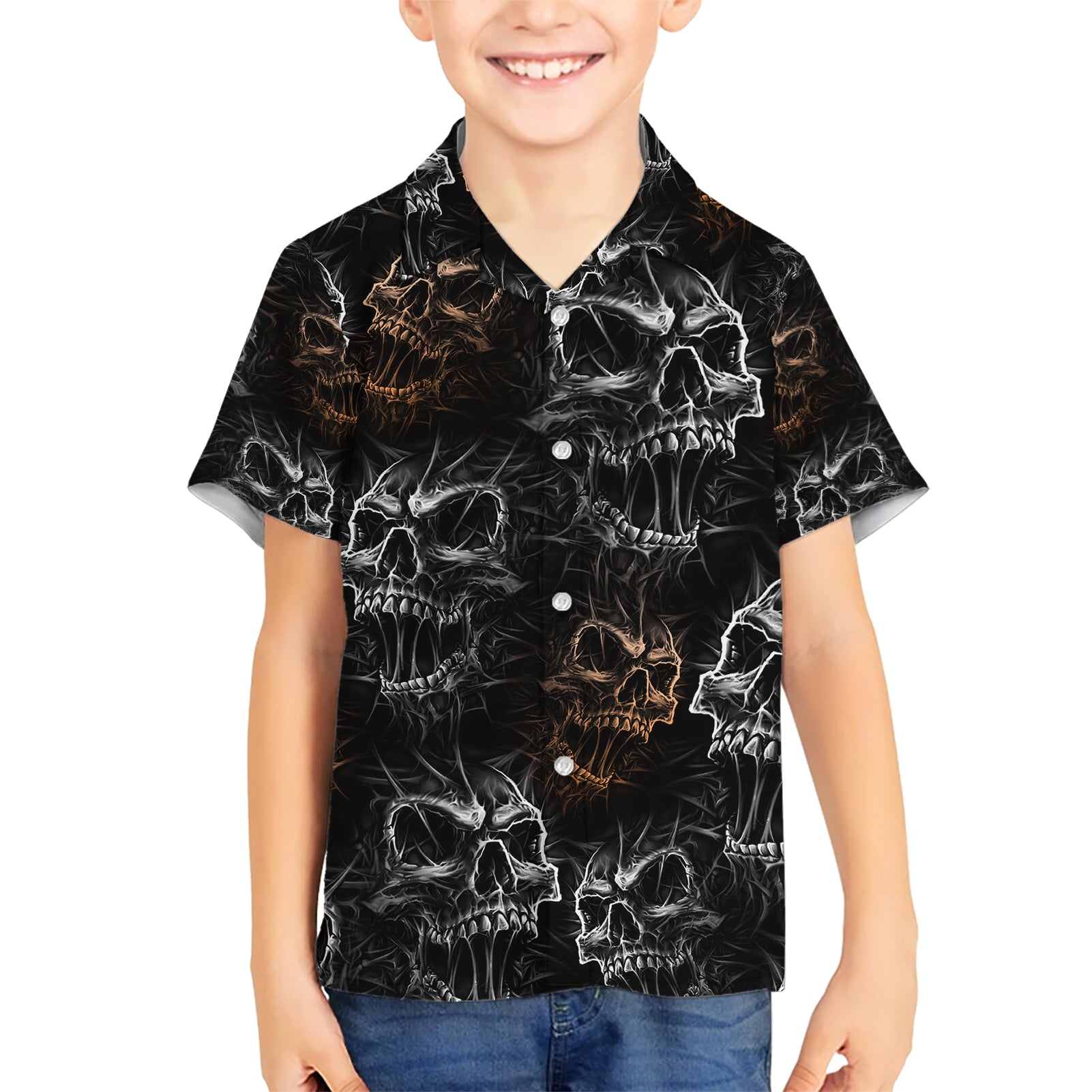 Skull Pattern Kid Hawaiian Shirt Never Trust The Living - Wonder Print Shop