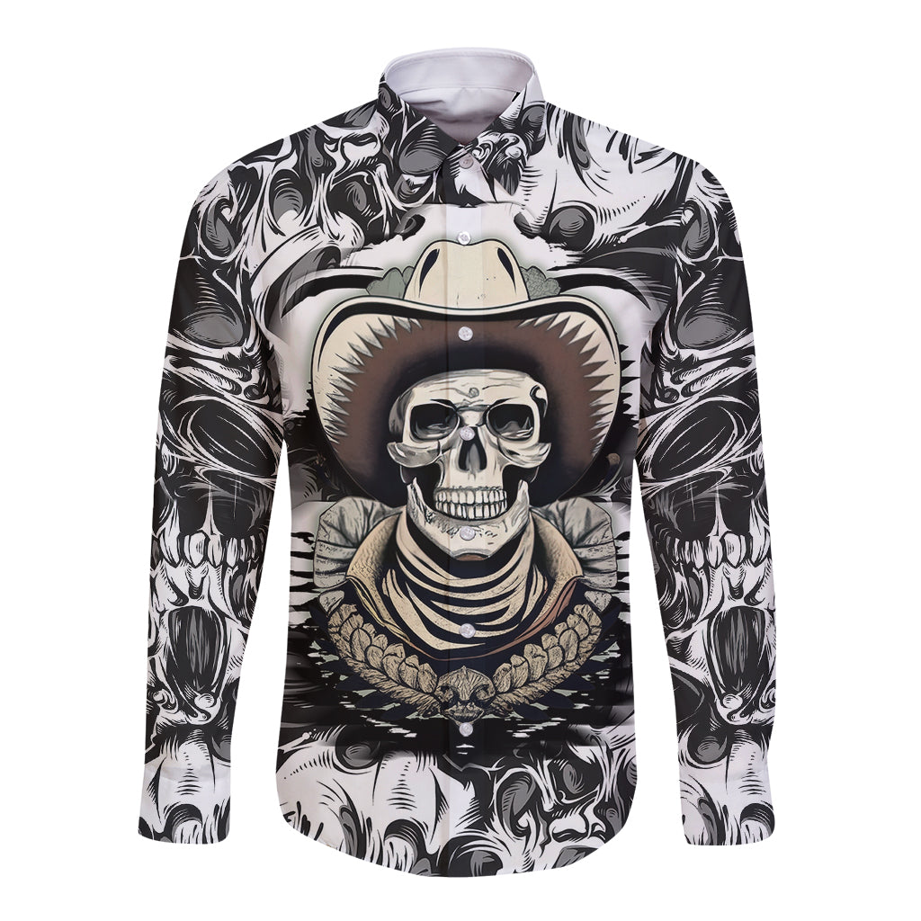 Skull Cowboy Long Sleeve Button Shirt Out Law - Wonder Print Shop