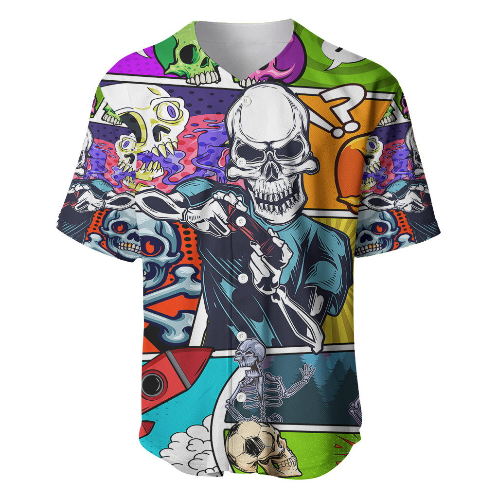 Comic Skull Baseball Jersey Pop Art Cartoon Skull Funny - Wonder Print Shop