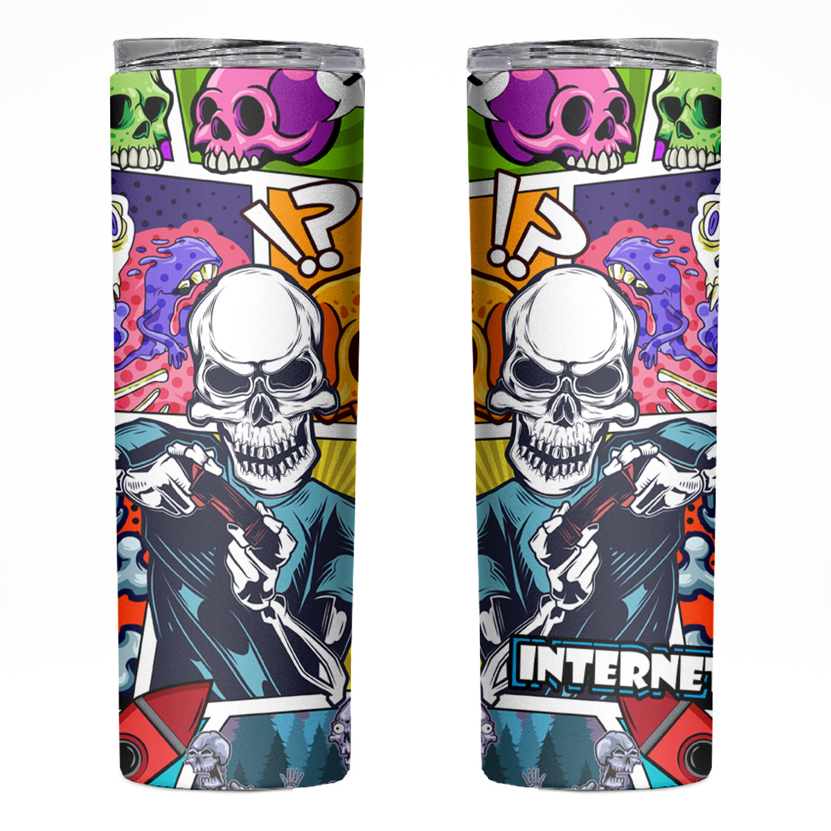 Comic Skull Skinny Tumbler Pop Art Cartoon Skull Funny - Wonder Print Shop