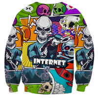 Unisex multicolor sweatshirt with central skull and 'INTERNET' text print