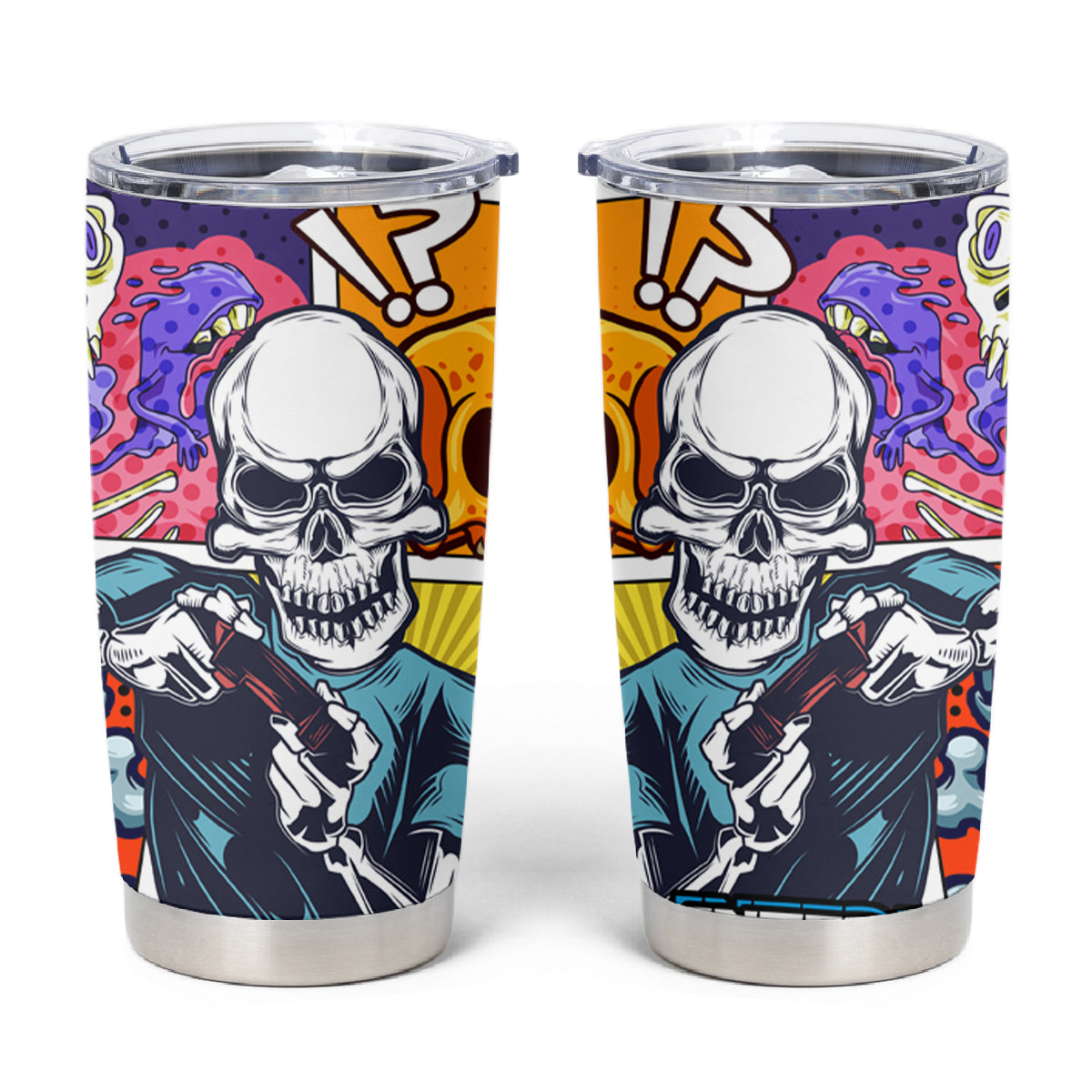 Comic Skull Tumbler Cup Pop Art Cartoon Skull Funny - Wonder Print Shop