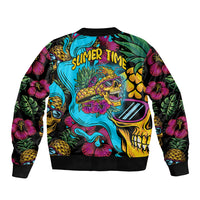 Unisex bomber jacket with tropical pineapple skull graphic, ribbed cuffs and hem