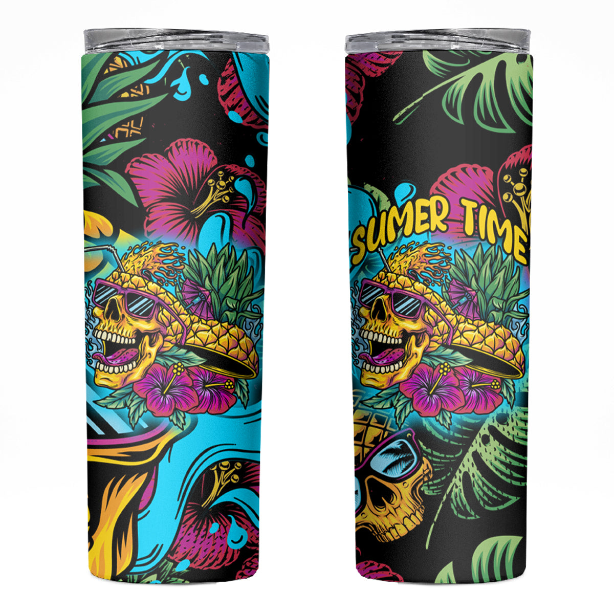 Pineapple Skull Skinny Tumbler Sumer Time - Wonder Print Shop