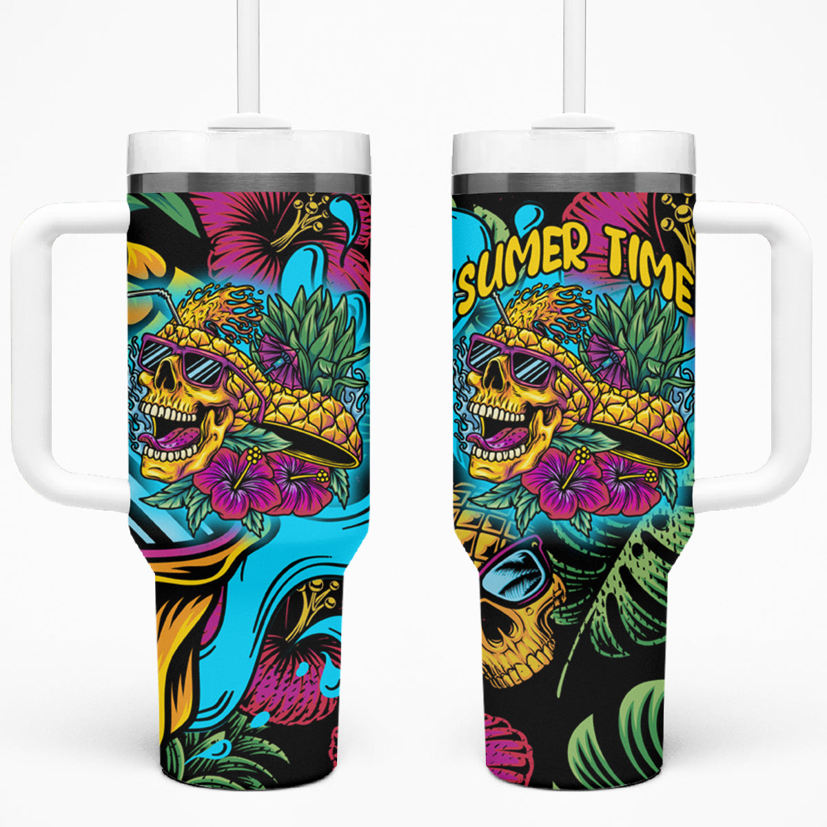 Pineapple Skull Tumbler With Handle Sumer Time - Wonder Print Shop