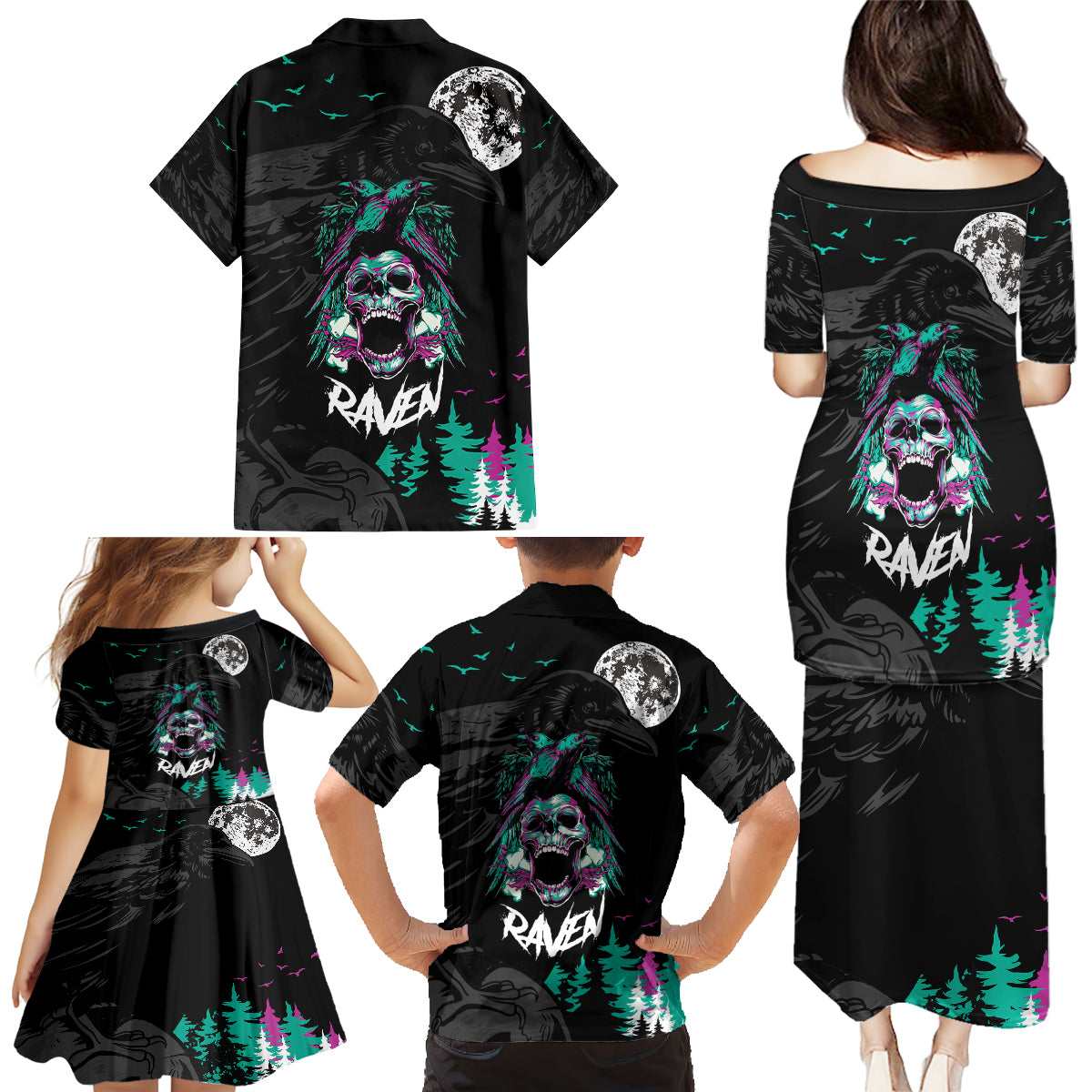 Crow Skull Family Matching Puletasi Dress and Hawaiian Shirt My Mascot Is The A Crow - Wonder Print Shop