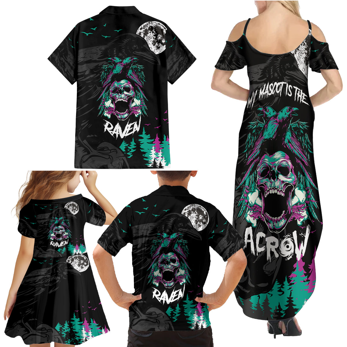 Crow Skull Family Matching Summer Maxi Dress and Hawaiian Shirt My Mascot Is The A Crow - Wonder Print Shop