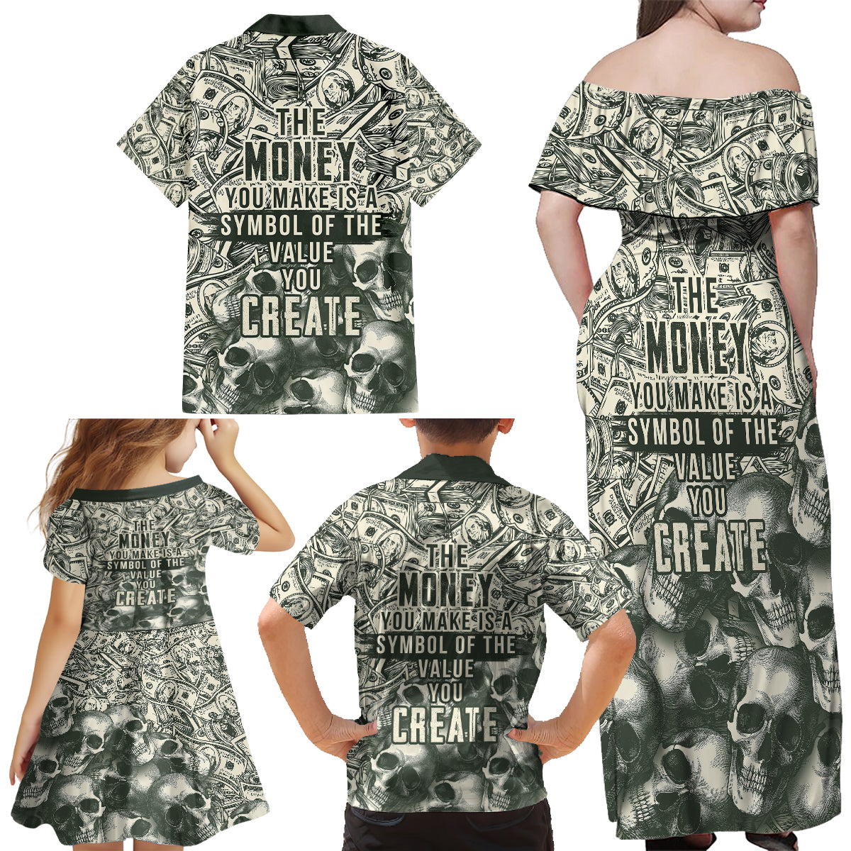 Skull Money Family Matching Off Shoulder Maxi Dress and Hawaiian Shirt The Money You Make Is A Symbol - Wonder Print Shop