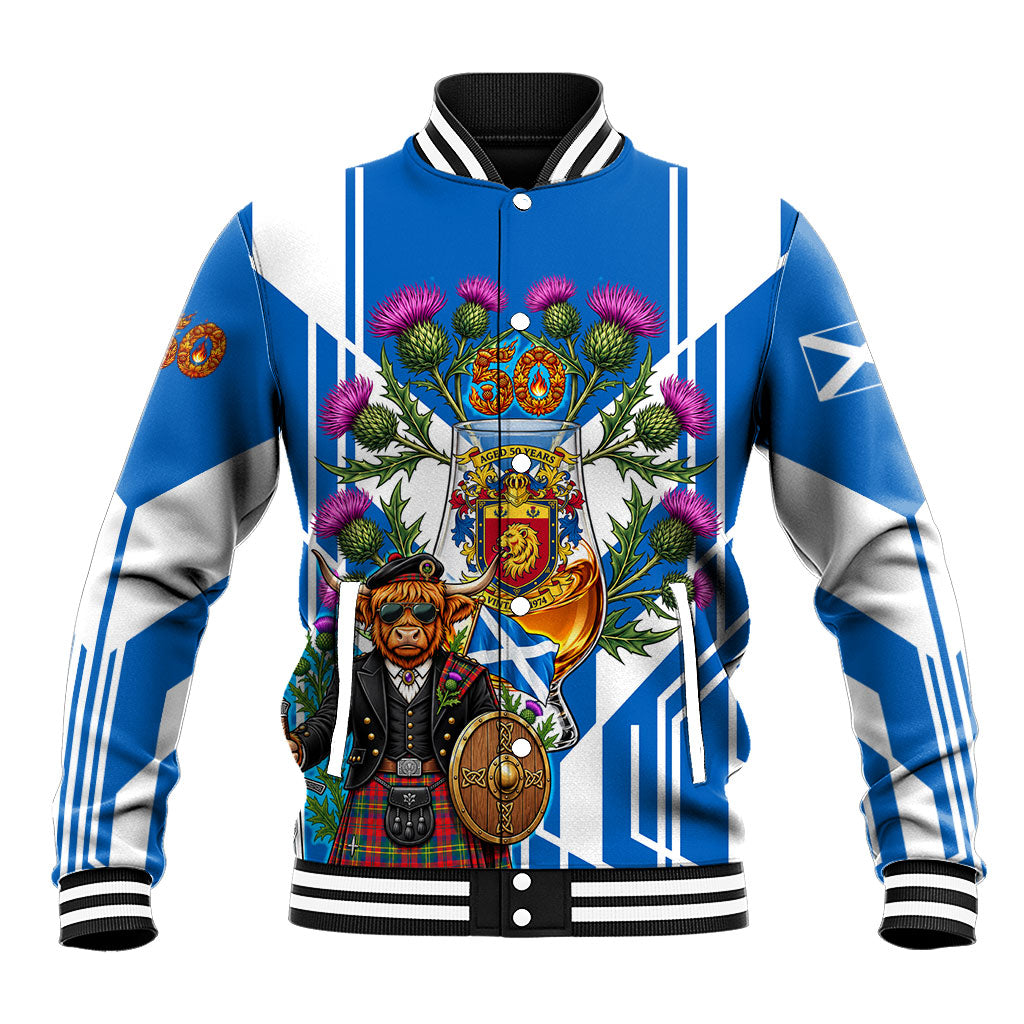 Scotland 50th Birthday Highland Cow Baseball Jacket Scottish Vintage 1976 Flag Whisky Thistle Celtic