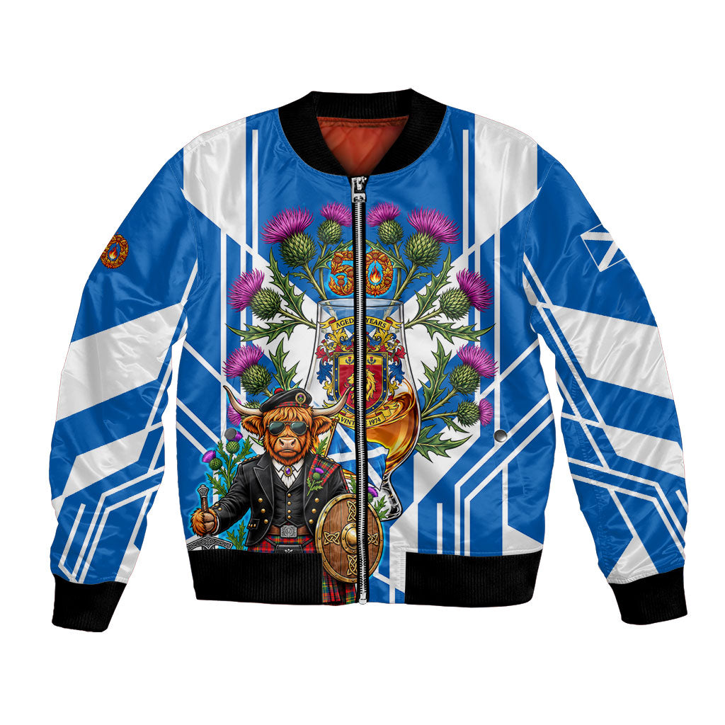 Scotland 50th Birthday Highland Cow Bomber Jacket Scottish Vintage 1976 Flag Whisky Thistle Celtic