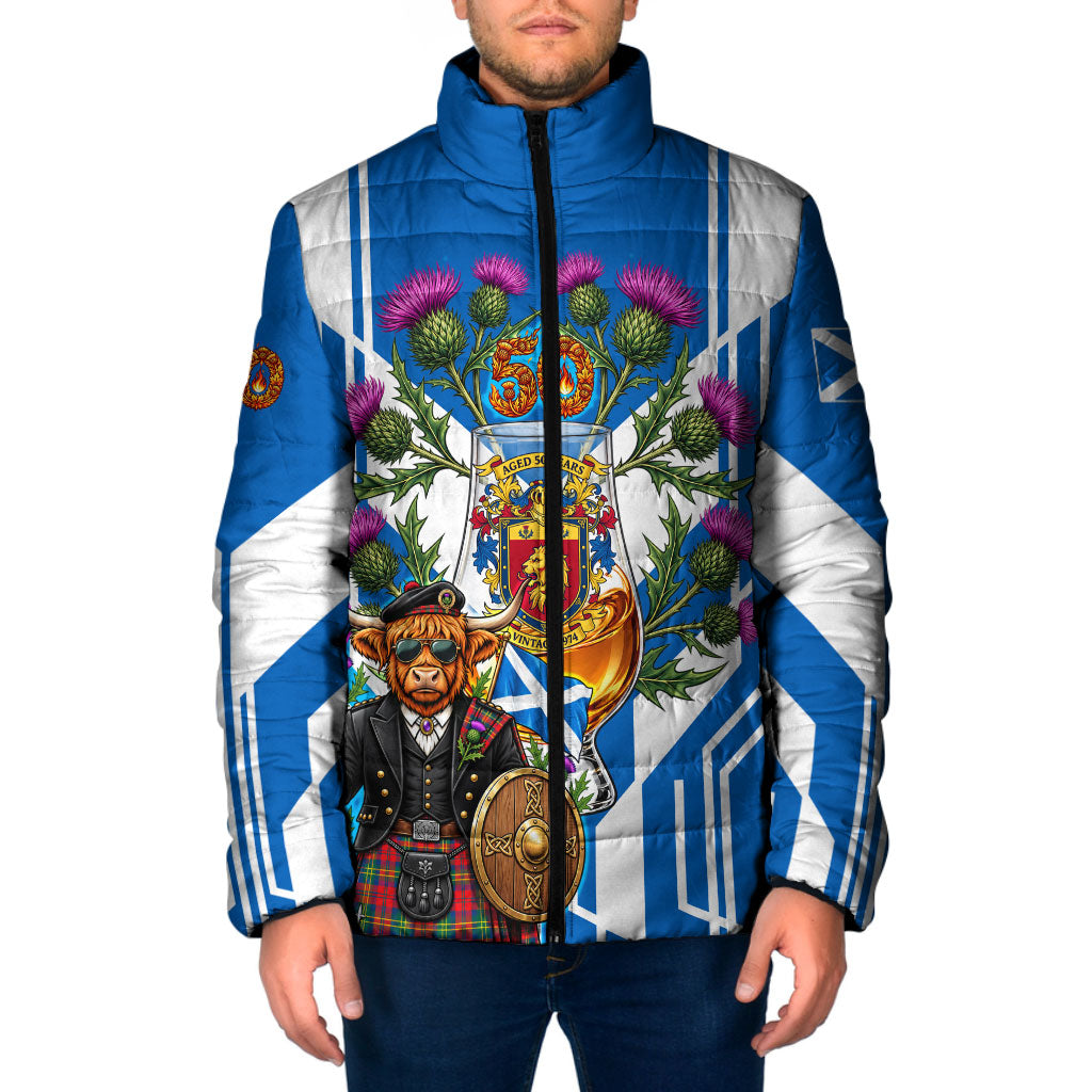 Scotland 50th Birthday Highland Cow Padded Jacket Scottish Vintage 1976 Flag Whisky Thistle Celtic