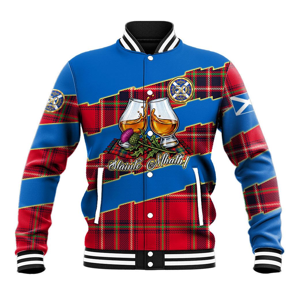 Scotland 50th Birthday Baseball Jacket Tartan Scottish Flag Thistle - Bagpiper Whisky Slainte Mhath
