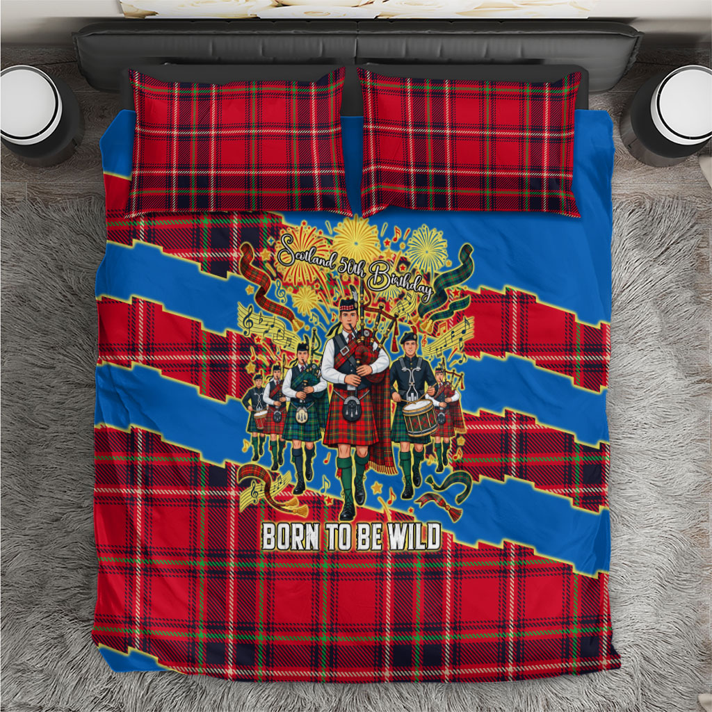Scotland 50th Birthday Bedding Set Tartan Scottish Flag Thistle - Bagpiper Whisky Slainte Mhath