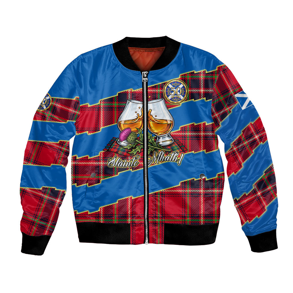 Scotland 50th Birthday Bomber Jacket Tartan Scottish Flag Thistle - Bagpiper Whisky Slainte Mhath