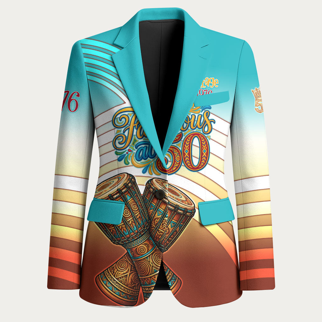 African 50th Birthday Blazer Vibrant Tribal Celebration Drums Vintage 1976