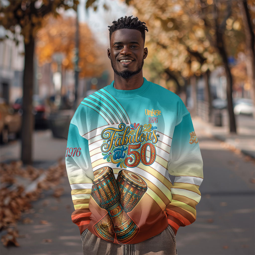 African 50th Birthday Sweatshirt Vibrant Tribal Celebration Drums Vintage 1976