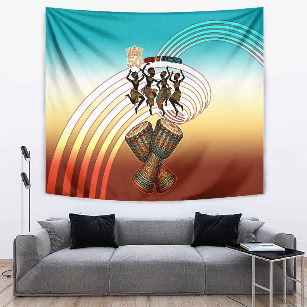 African 50th Birthday Tapestry Vibrant Tribal Celebration Drums Vintage 1976