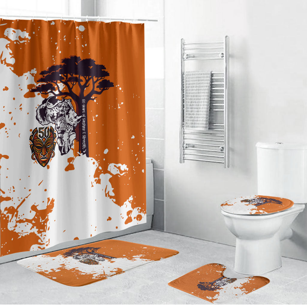 African 50th Birthday Wild And Free Bathroom Set Safari Wildlife Map Tribal Mask Heritage Art