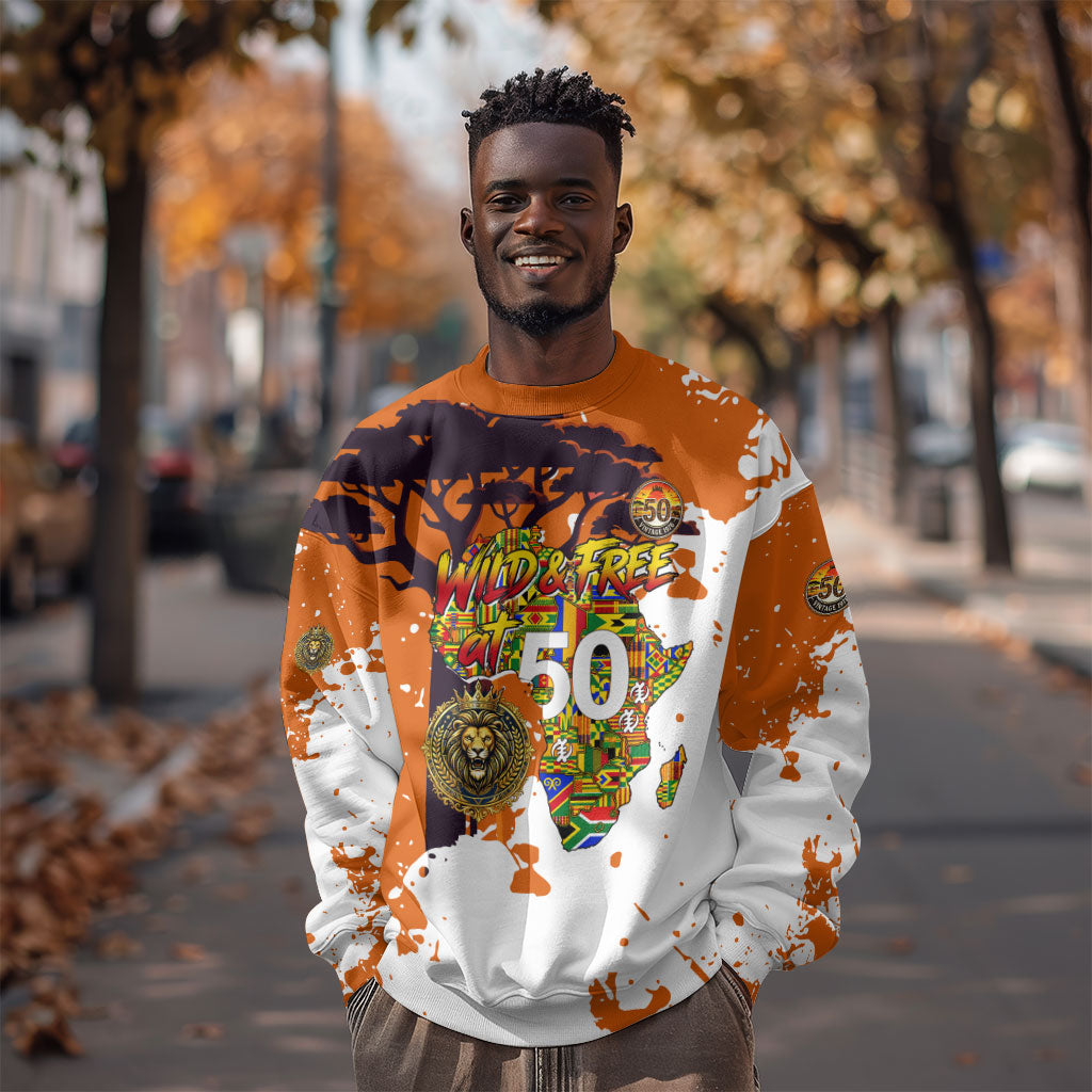 African 50th Birthday Wild And Free Sweatshirt Safari Wildlife Map Tribal Mask Heritage Art
